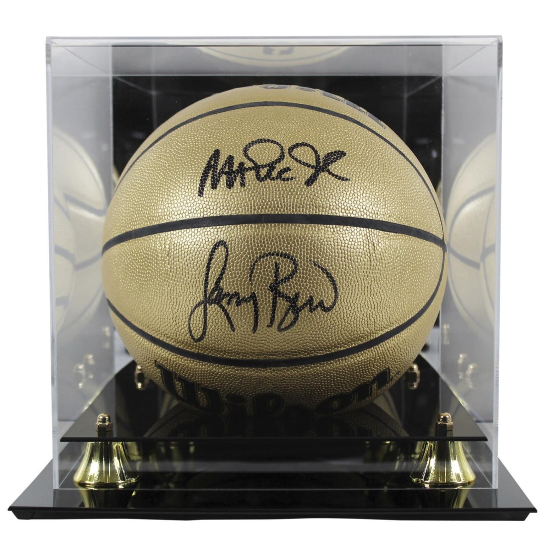 Magic Johnson & Larry Bird Signed Gold Wilson Basketball w/ Case (Beckett COA) (1 of 3)