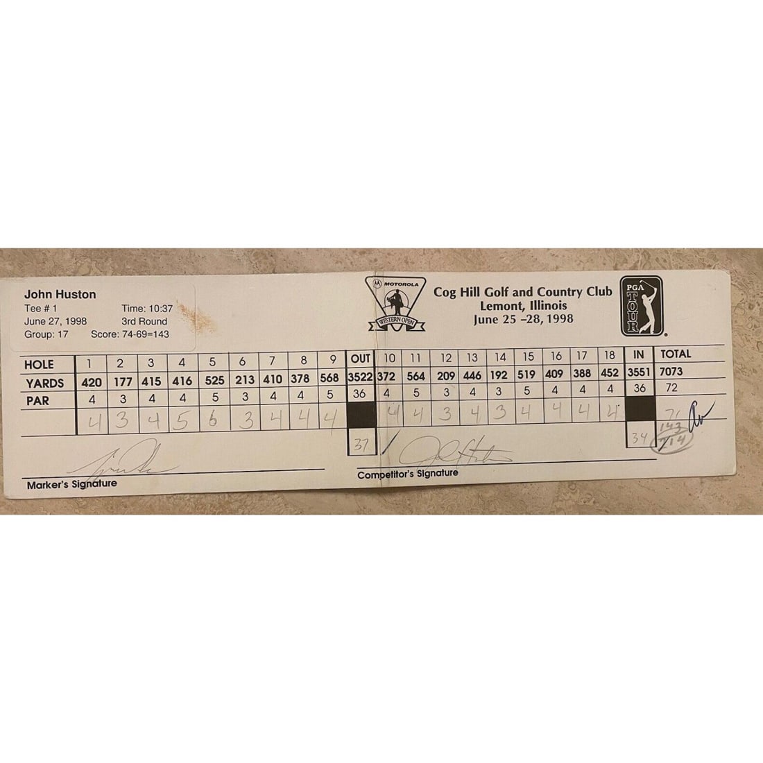 Tiger Woods Signed Game Used Official PGA Tournament Scorecard 1998 Cog Hill BASL LOA (1 of 1)