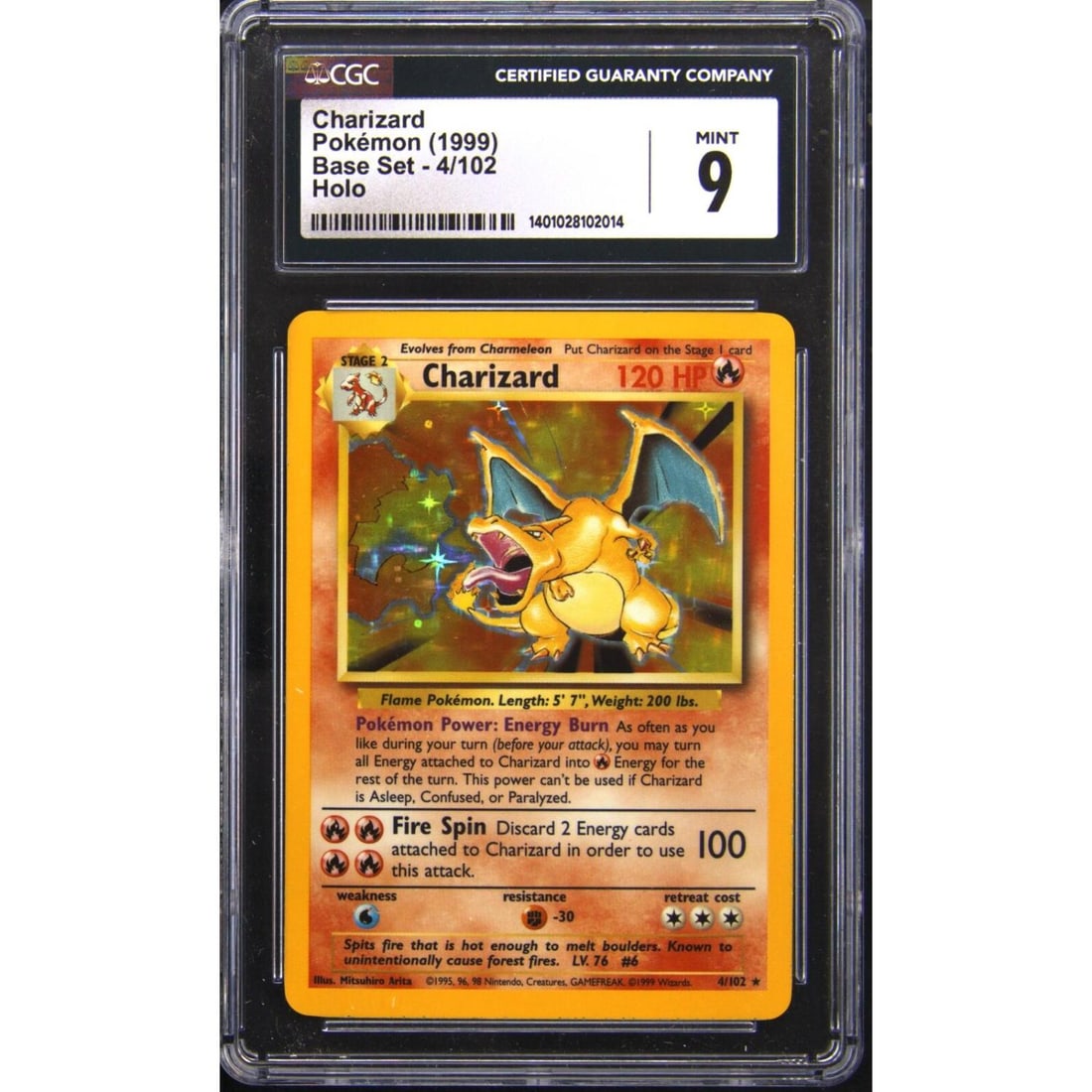 1999 Pokemon Base Set 4 Charizard Holo Rare Pokemon TCG Card CGC 9 (1 of 1)
