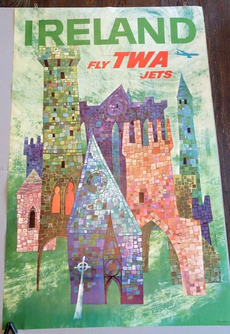 Original David Klein TWA Ireland Travel Poster Lithograph Litho new Mint MCM (1 of 1)