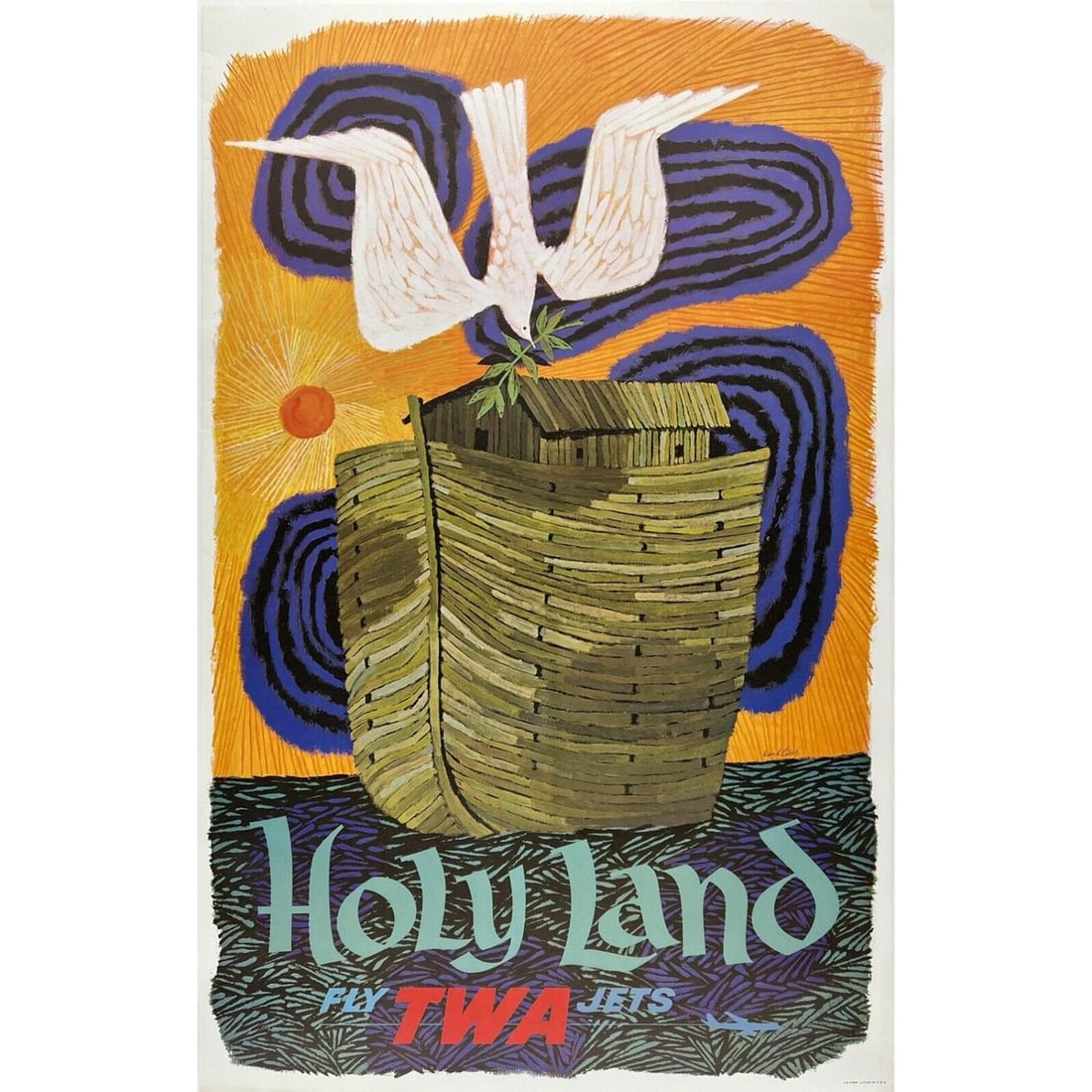 **Original 1960 Vintage Poster HOLY LAND FLY TWA ***JETS Israel Airline Travel Tourism** (1 of 1)