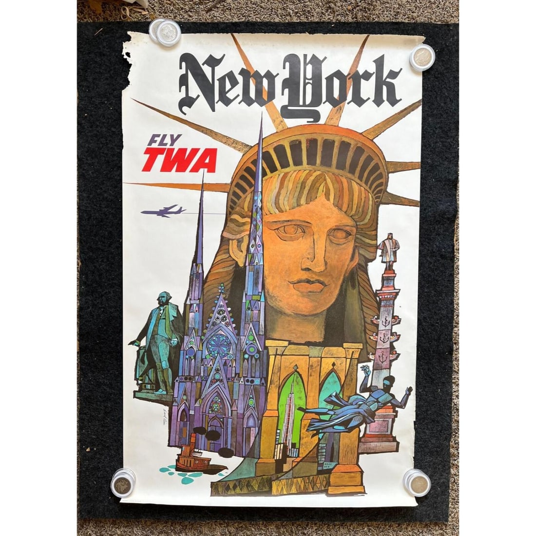 **Original 1960 Fly TWA New York City Vintage Travel Poster** (1 of 1)