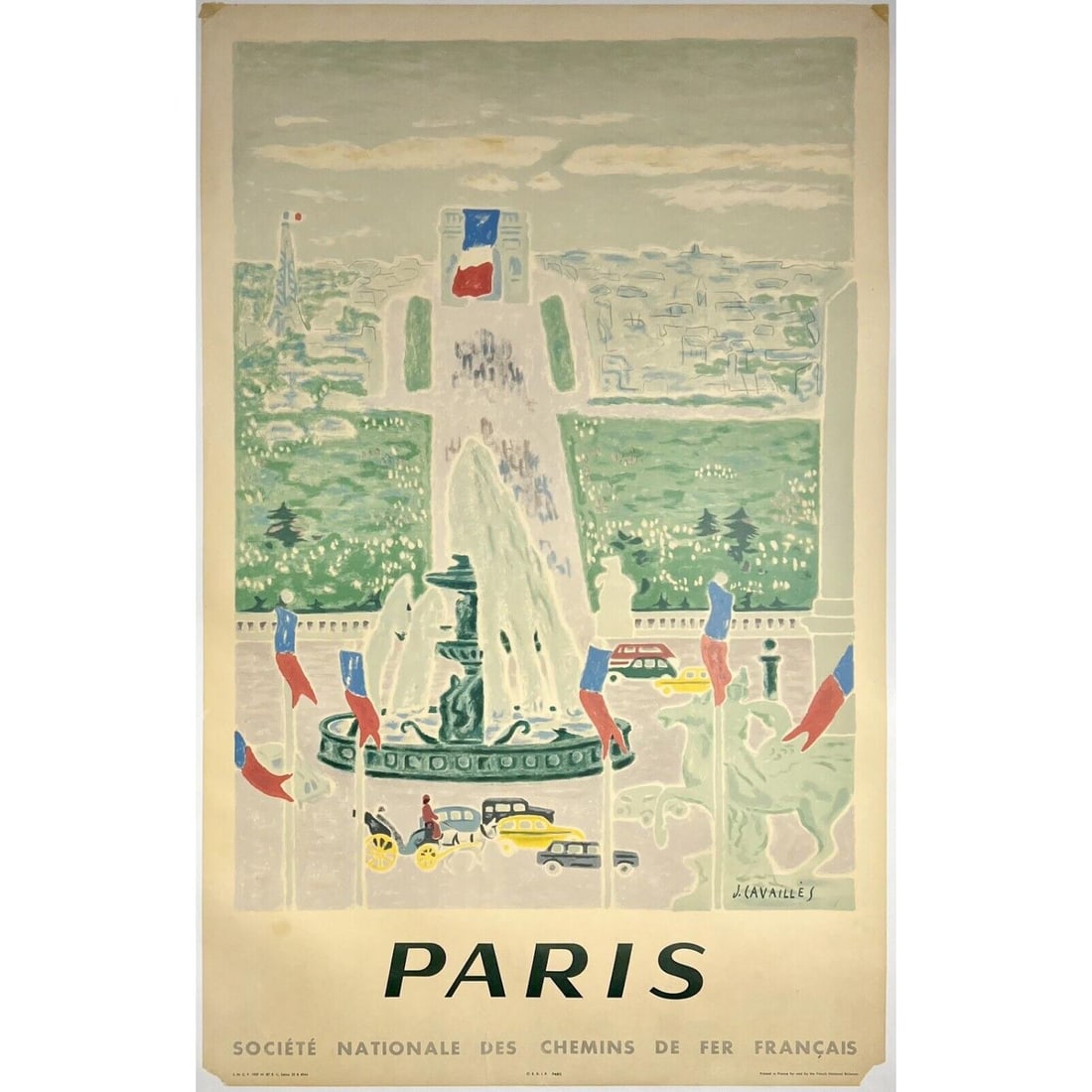 ***Original 1957 Vintage Poster **PARIS French Railroad **Travel Tourism France LINEN*** (1 of 1)