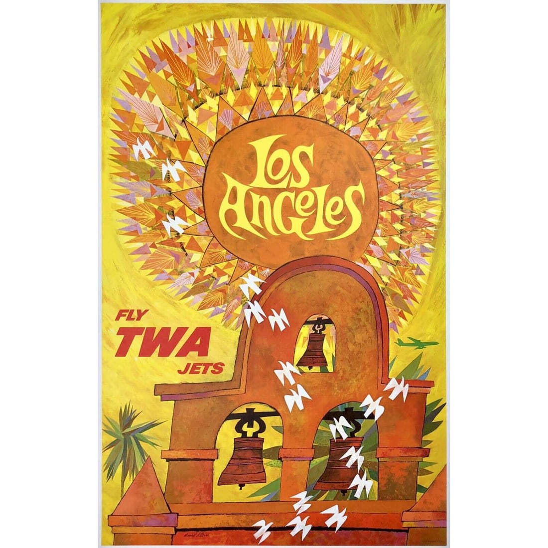 **Original 1960 Vintage Poster LOS ANGELES FLY TWA JETS Airline Travel Tourism** (1 of 1)