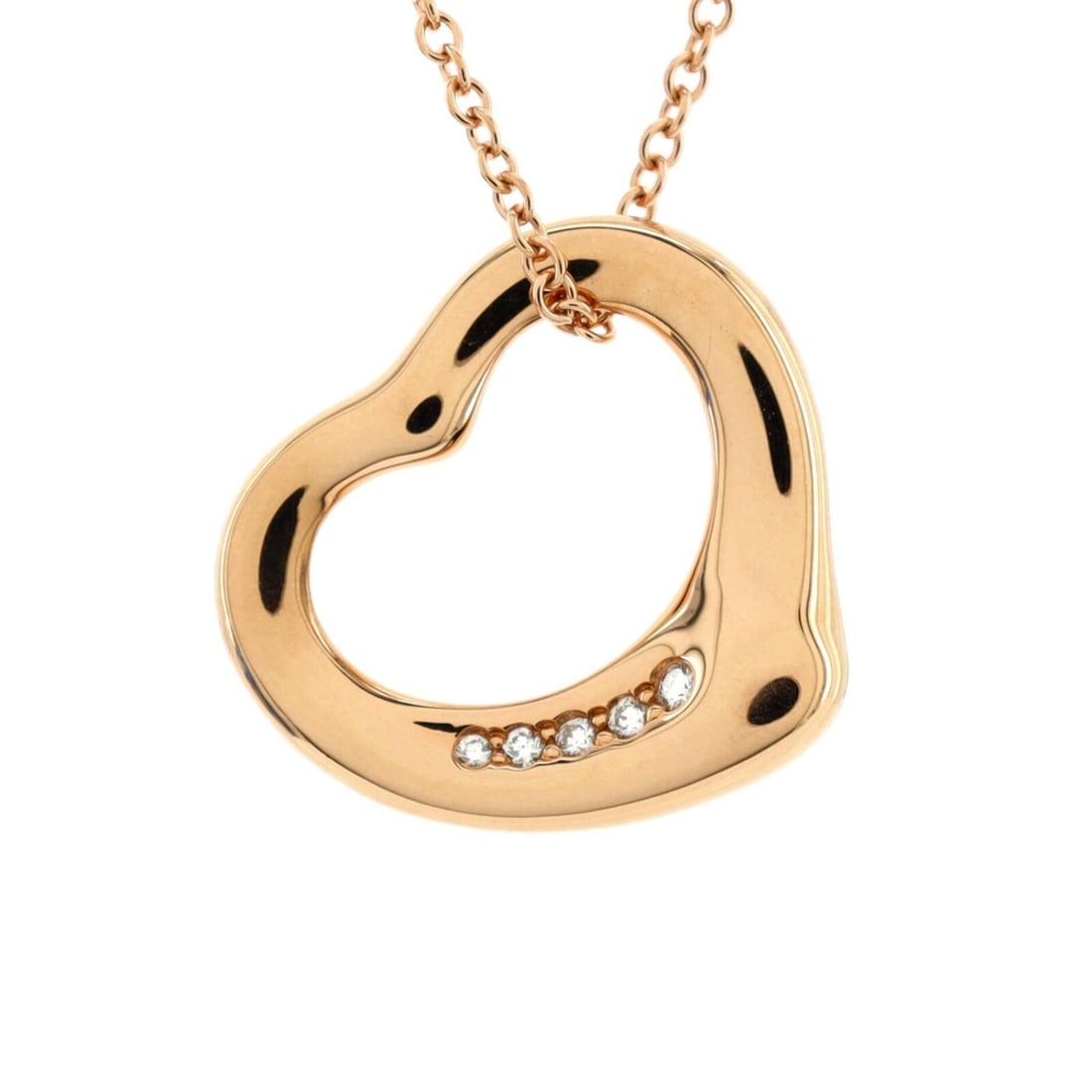 Tiffany & Co. Elsa Peretti Open Heart 5 Diamonds Pendant Necklace 18K Rose Gold (1 of 4)