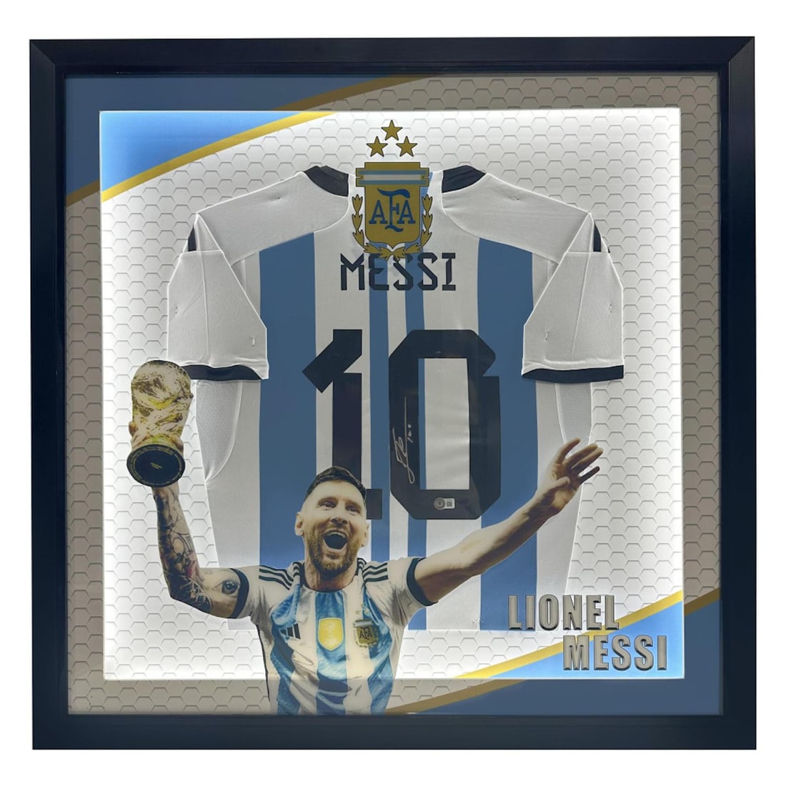 Lionel Messi Signed Custom Framed 3D LED Jersey Display (Beckett) (1 of 2)
