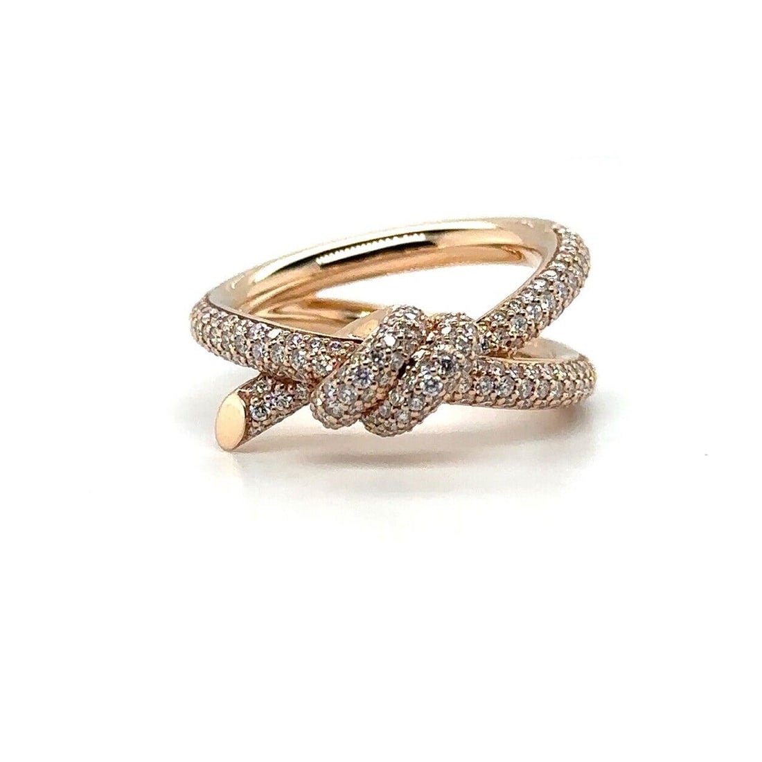 Tiffany & Co Tiffany Knot 18k Rose Gold With Diamonds Double Row Ring Size 4.5: Condition: Pre-owned: An item that has been used or worn previously. See the seller’s listing for full details and description of any imperfections. ,Main Stone Creation: Natural,Shape: Knot,Signed: