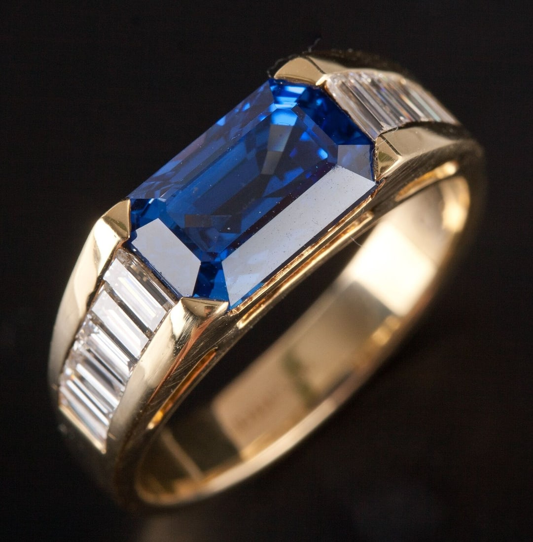 Tiffany & Co. 18k Yellow Gold Burmese Sapphire Diamond Cocktail Ring 3.76ctw (1 of 12)