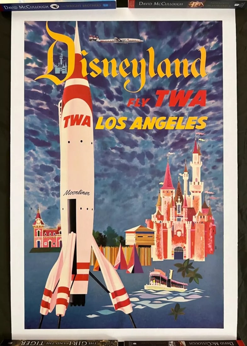 Original Travel Poster TWA Airlines Disneyland Los Angeles Moonliner David Klein (1 of 18)