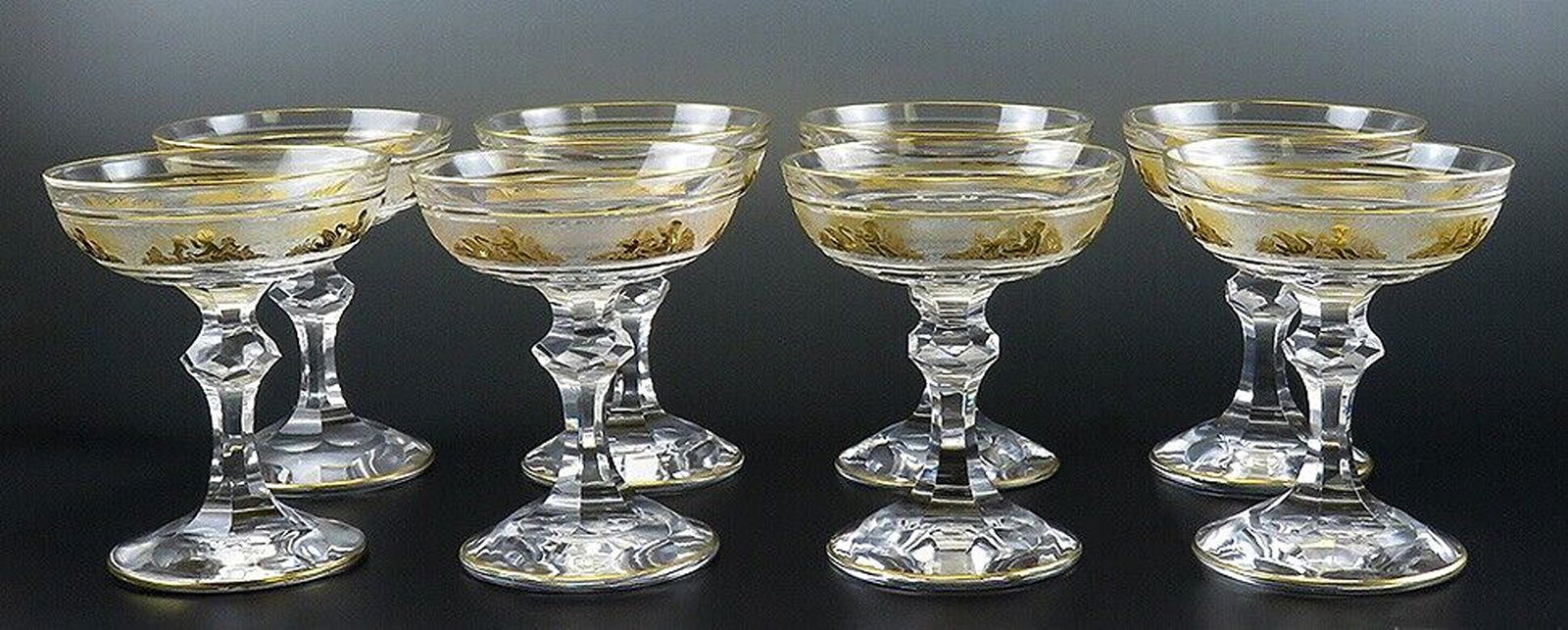 8 Val St Lambert Danse de Flore Gold Crystal Glass Champagne Saucers/Goblets (1 of 7)