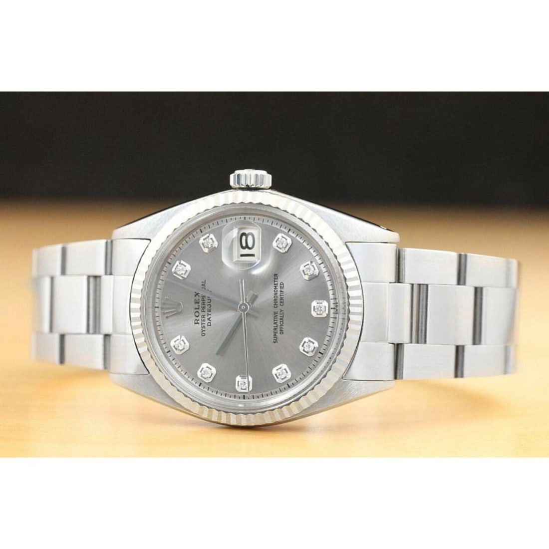 Mens 18k White Gold & Stainless Steel Rolex Datejust With A Gray Diamond Dial (1 of 1)