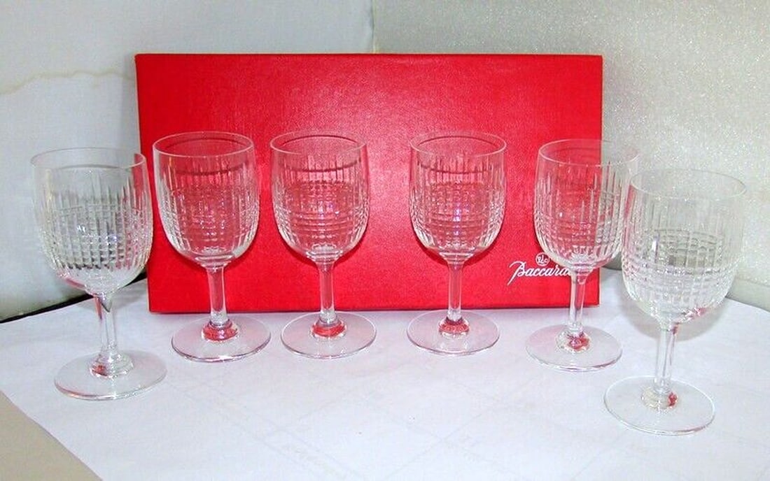 BACCARAT CRYSTAL NANCY CUT WINE GLASSES CLARETS SET OF 6 PRISTINE: Condition: Used,Number of Items in Set: Six-Piece,Pattern: NANCY,Signed By: BACCARAT,Signed: Yes,Color: Clear,Material: Crystal,MPN: Discontinued,Brand: Baccarat,Type: Wine Glass,Item Height: 5 1/2 IN