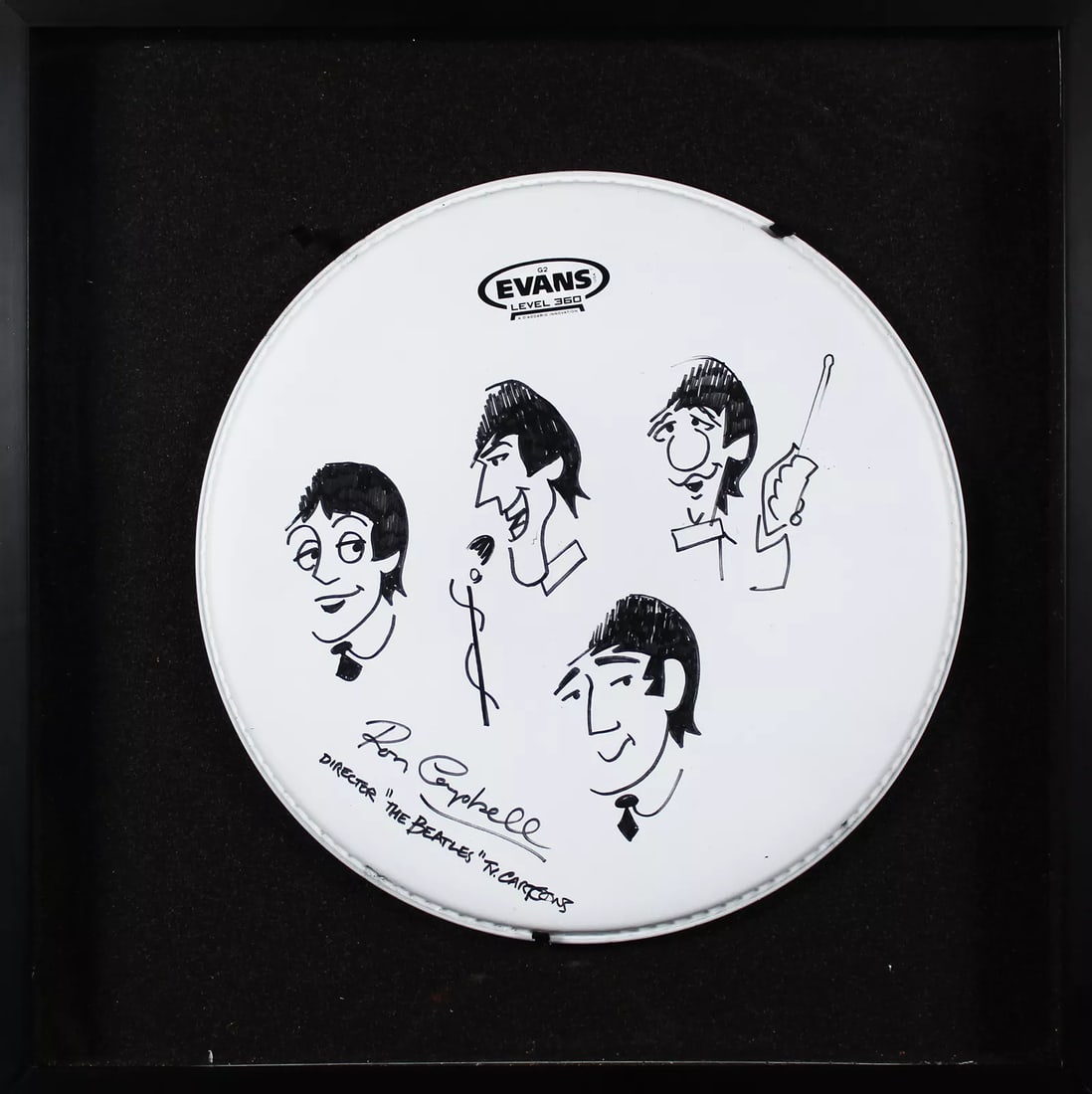 Ron Campbell "The Beatles" w/ Hand Drawn Sketch Signed & Framed Drum Head BAS (1 of 4)