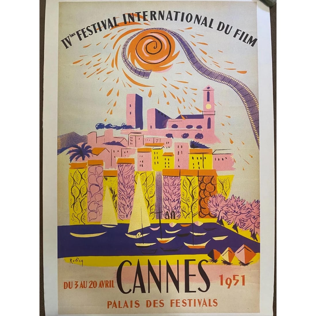 Vintage 1951 *Cannes**International* Film Festival Poster - On Linen: Vintage 1951 *Cannes**International* Film Festival Poster - On LinenPristine Condition(25 x 37.25 inches - not including an approximate 1.5 inch linen margin)