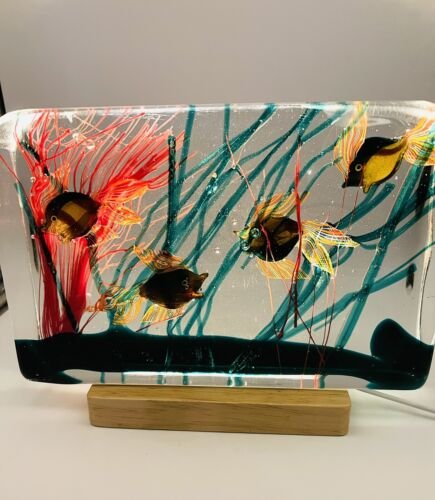 EXCEPTIONAL X LARGE MURANO BLOCK AQUARIUM FISH CENEDESE 1950s w/LITE BASE (1 of 2)