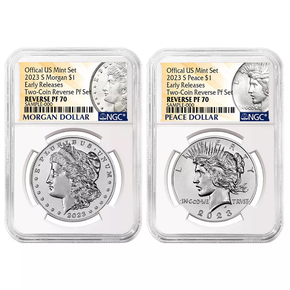 2023-S Reverse Proof $1 Morgan and Peace Dollar 2pc Set NGC PF70 ER Morgan & ... (1 of 3)