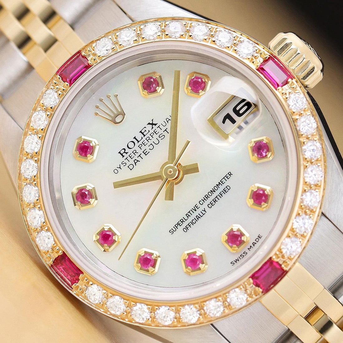 ROLEX LADIES DATEJUST 79173 MOTHER OF PEARL DIAL 18K GOLD SS DIAMOND RUBY WATCH (1 of 9)