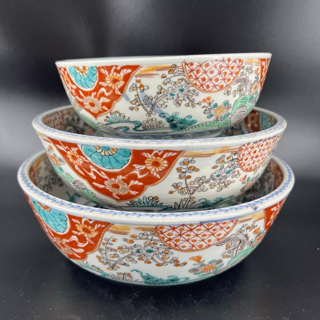 Vintage Set 3 *Imari* Hand Painted *Japanese* Nesting Bowls Unmarked (1 of 5)
