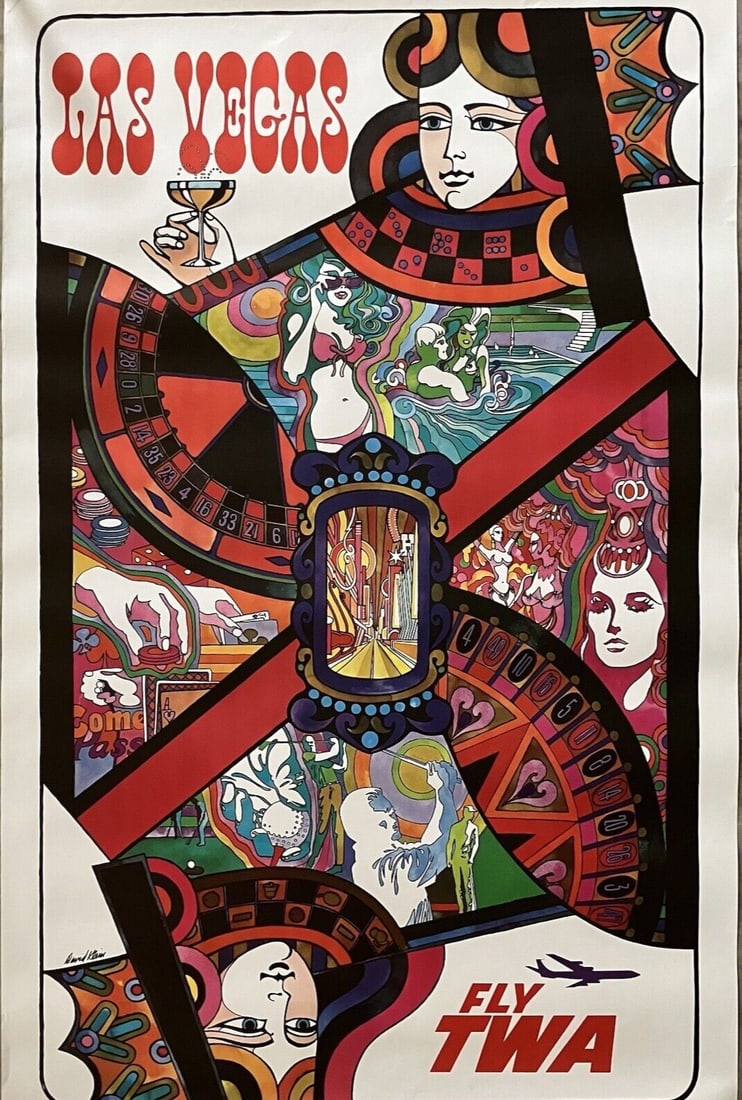 Original 40"x25" Las Vegas TWA Airline Travel Poster 1960 David Klein #4-1099 (1 of 1)