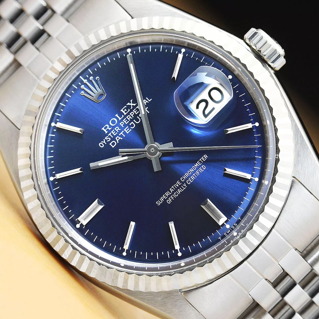 ROLEX MENS DATEJUST BLUE DIAL 18K WHITE GOLD & STAINLESS STEEL WATCH (1 of 8)