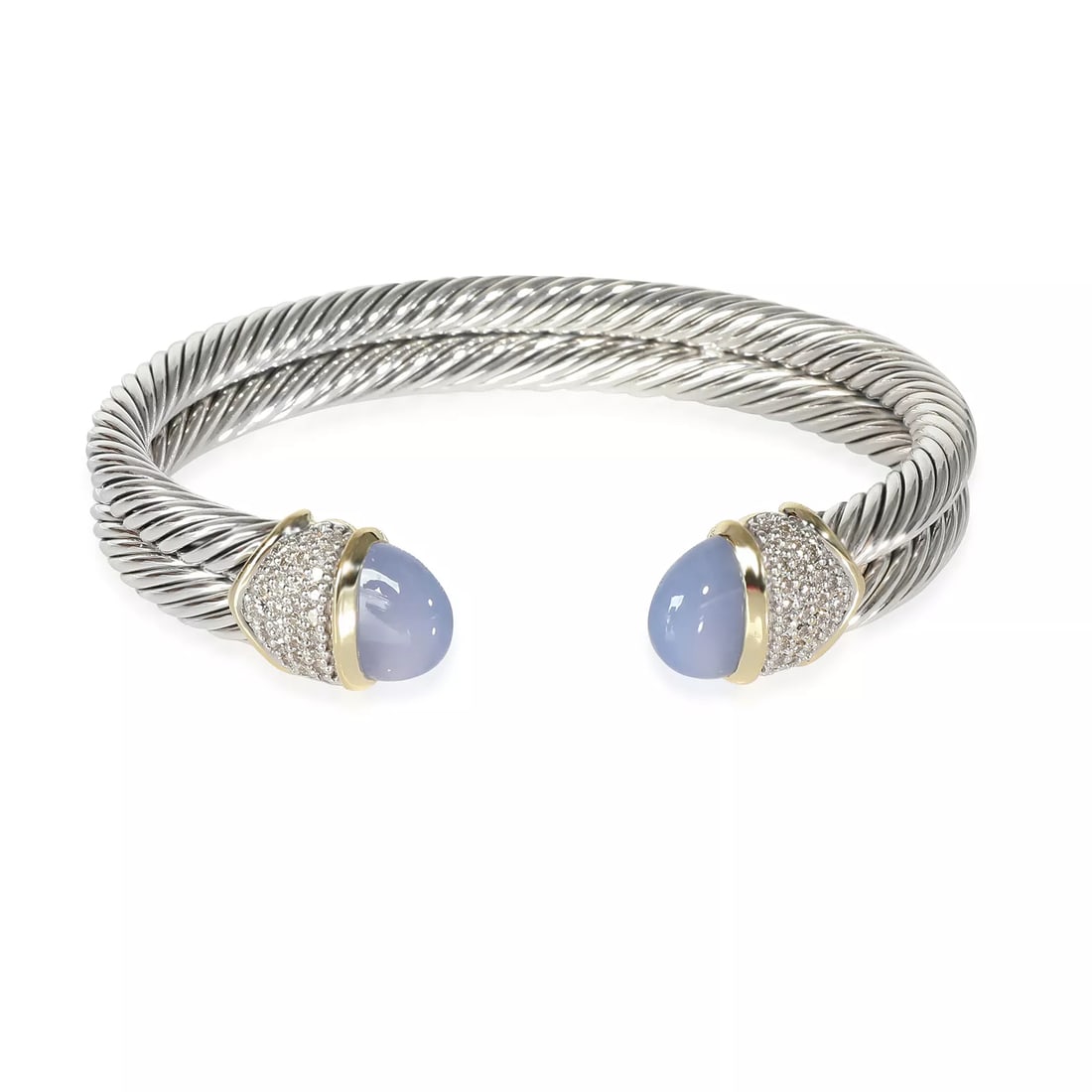 David Yurman Dyed Chalcedony & Diamond Cable Cuff Bracelet in Silver 0.50CTW (1 of 4)