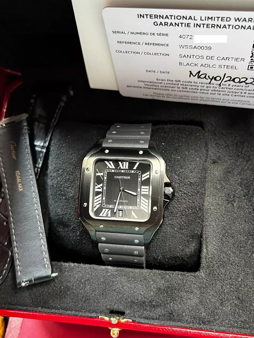 Cartier WSSA0039 Ref 4072 Large Santos Black Rubber Strap Box Paper 2022 (1 of 6)
