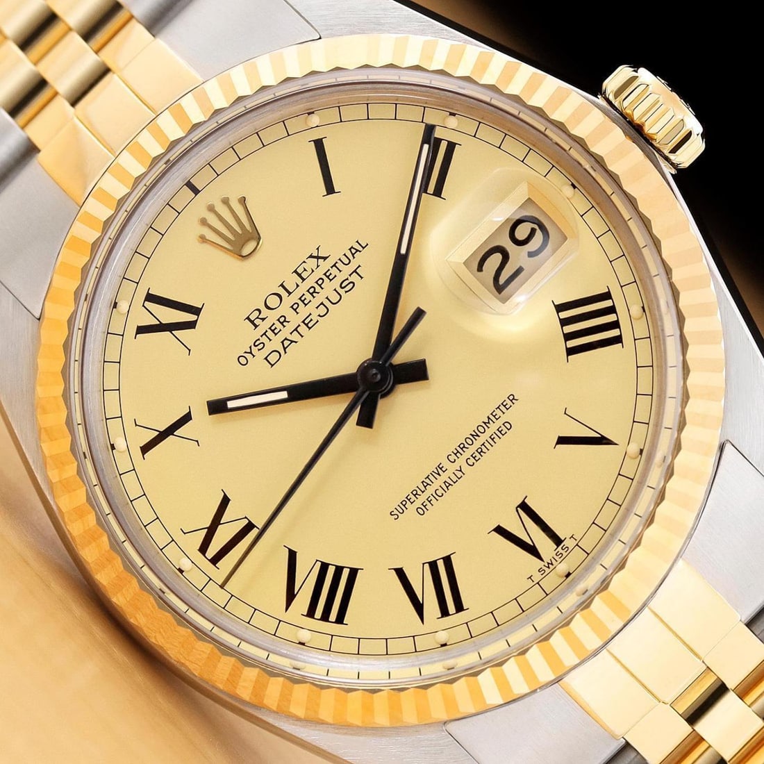 ROLEX MENS DATEJUST 16013 CHAMPAGNE BUCKLEY DIAL 18K GOLD STEEL 2-TONE WATCH (1 of 2)