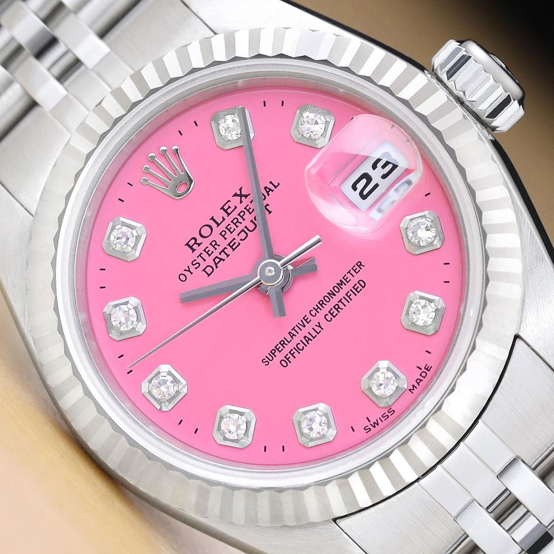 ROLEX LADIES DATEJUST 69174 PINK DIAMOND DIAL 18K GOLD SS WATCH w/ ROLEX BAND (1 of 2)
