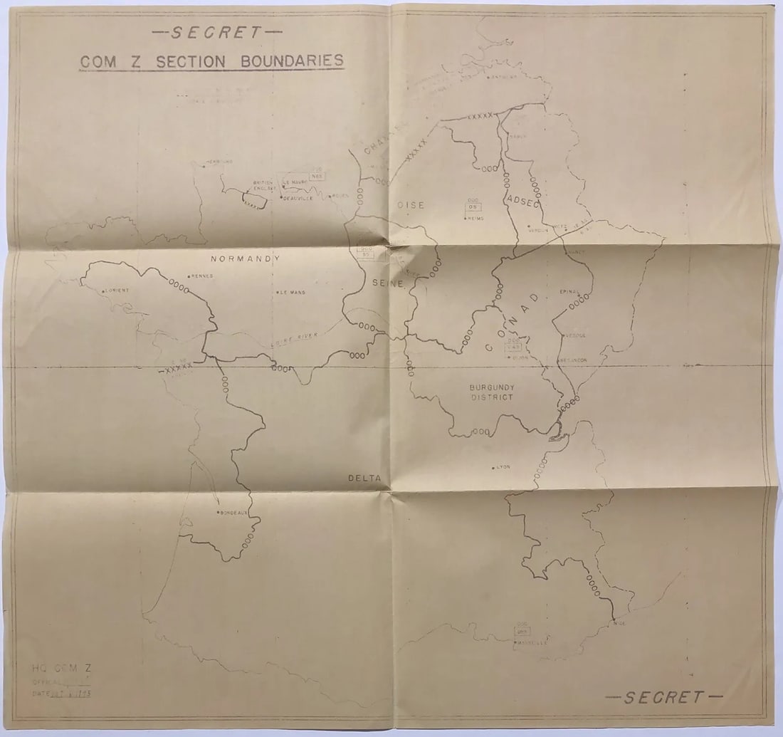 Original WWII Vintage Map Poster COME Z SECTION BOUNDARIES World War USA Rare! (1 of 5)