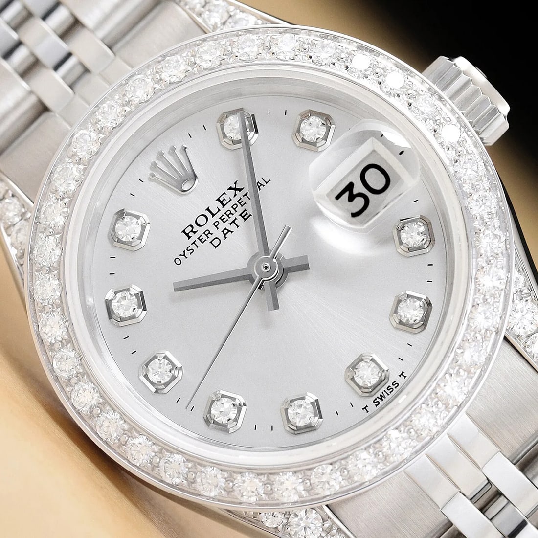 ROLEX LADIES DATE 18K WHITE GOLD DIAMOND STAINLESS STEEL SILVER DIAL WATCH (1 of 8)