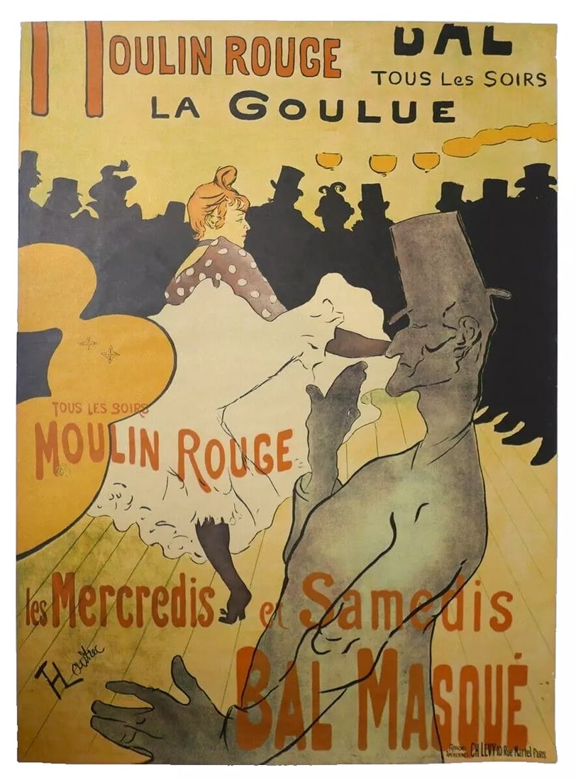 1940's Lithograph by H. Lautrec, Moulin Rouge Poster 33" x 24" (1 of 8)