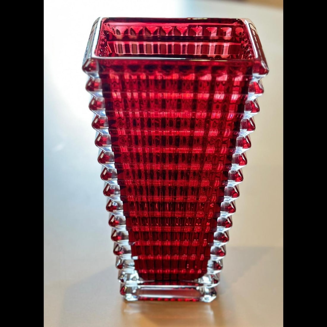 In The Style Of Baccarat ~ Red  Art Glass Eye Vase~H9 W5 (1 of 2)