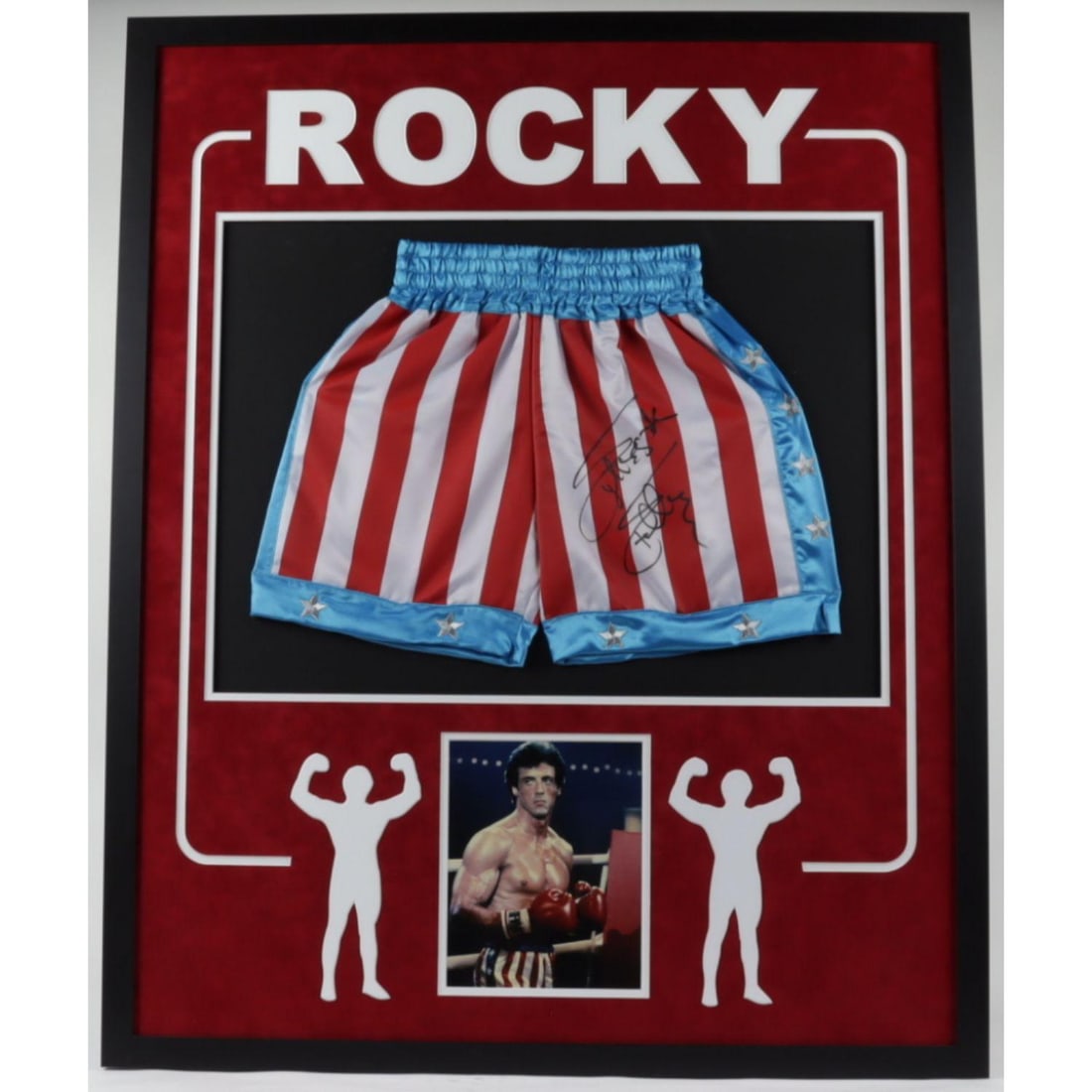 Sylvester Stallone Signed 34x42 Custom Framed Boxing Trunks Display (1 of 1)