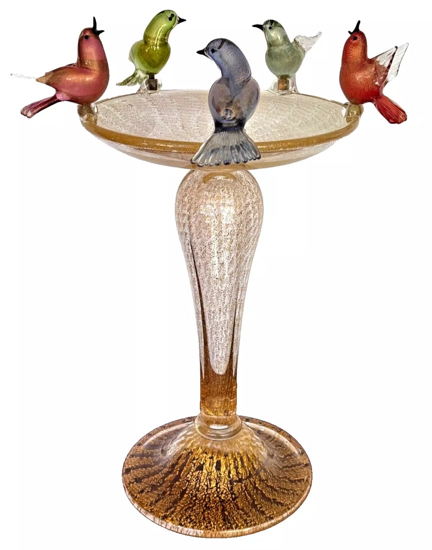 Formia Murano Italy Venetian Art Glass Bird Bath Sculpture Bowl Compote Vase Vtg (1 of 20)