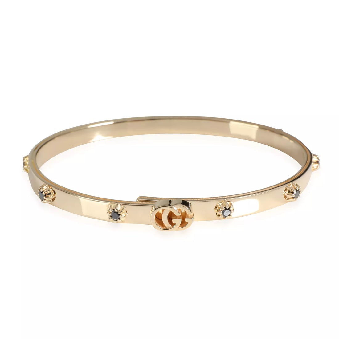Gucci Running G Black Diamond Slim Bangle in 18k Yellow Gold 0.35 CTW (1 of 4)