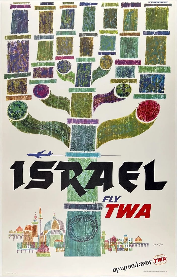 Original Vintage Poster ISRAEL FLY TWA UP UP AND AWAY Airline Travel Tourism OL (1 of 5)