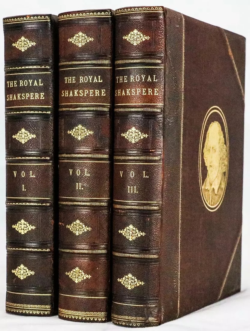 c.1860 The Royal Shakespeare Illustrated Large Leather Bindings 11" Tall (1 of 12)