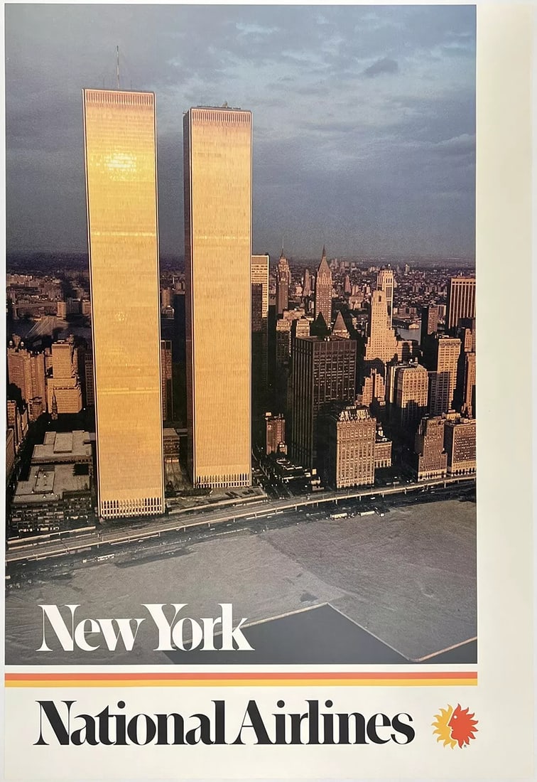 Original Vintage Poster NEW YORK NATIONAL AIRLINES Airline Travel Tourism LINEN (1 of 5)