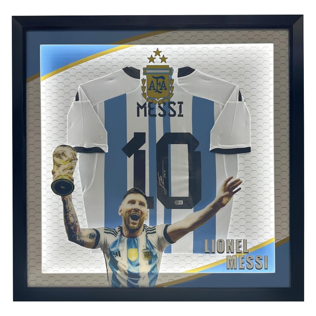 Lionel Messi Signed Custom Framed 3D LED Jersey Display (Beckett) (1 of 2)