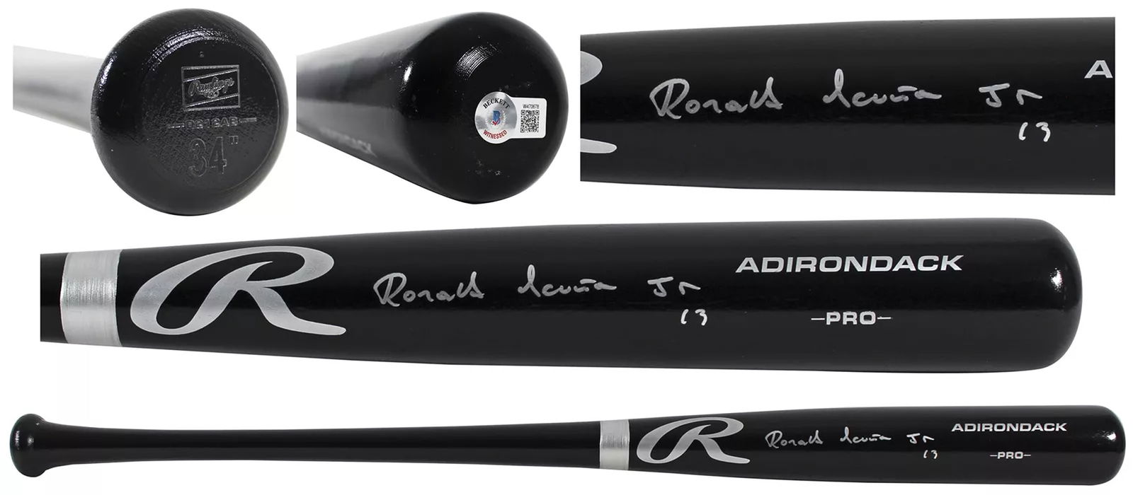 Braves Ronald Acuna Jr. Full Name Signed Black Rawlings Bat BAS Witnessed (1 of 7)