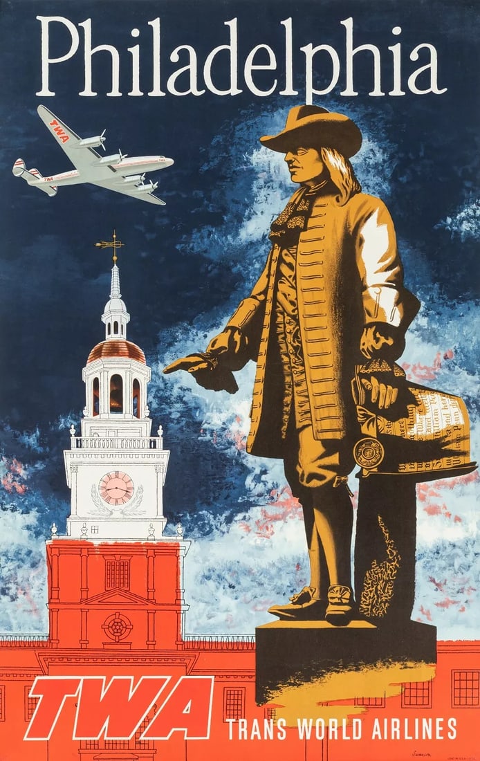 Original TWA Poster - Swanson - Philadelphia Liberty Bell Lockheed Constellation (1 of 5)