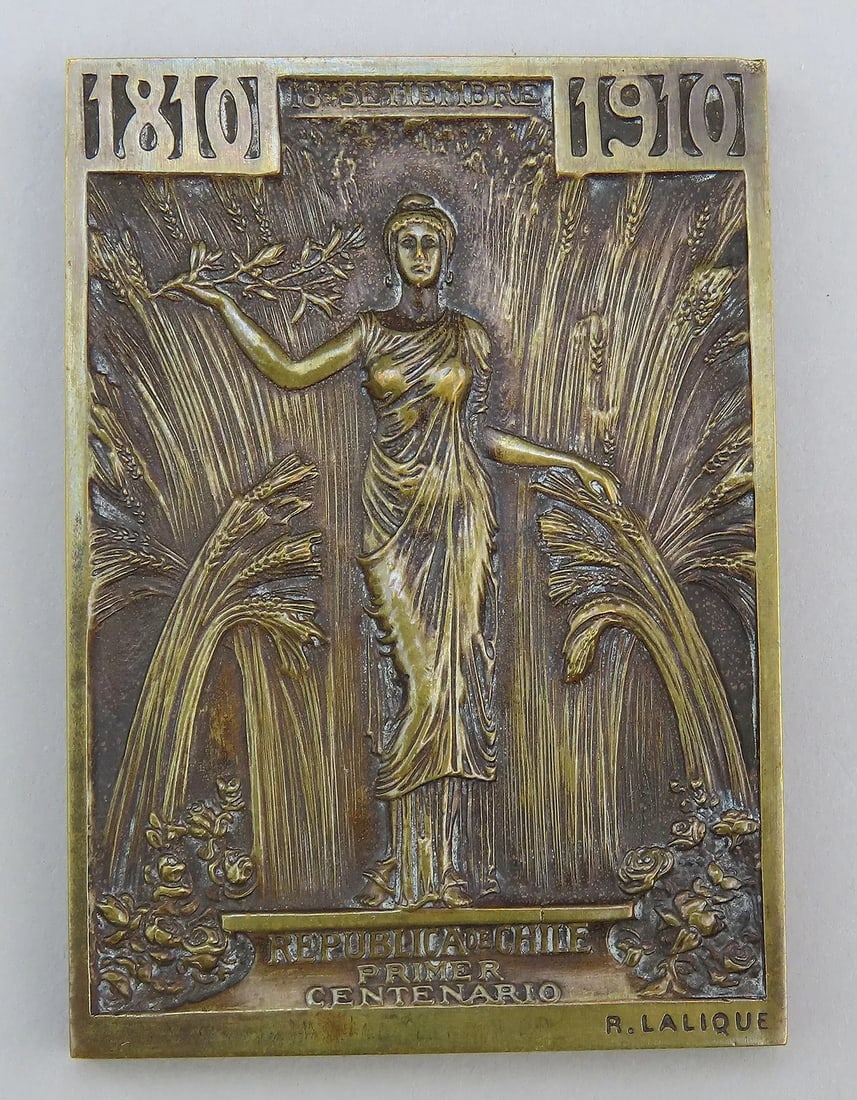Rene Lalique Bronze Medal Plaque Centennial 1810-1910 Chile Independence (1 of 9)