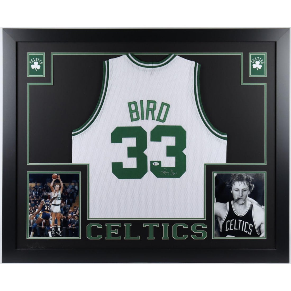 Larry Bird Signed 35x43 Custom Framed Jersey (Beckett COA) (1 of 1)