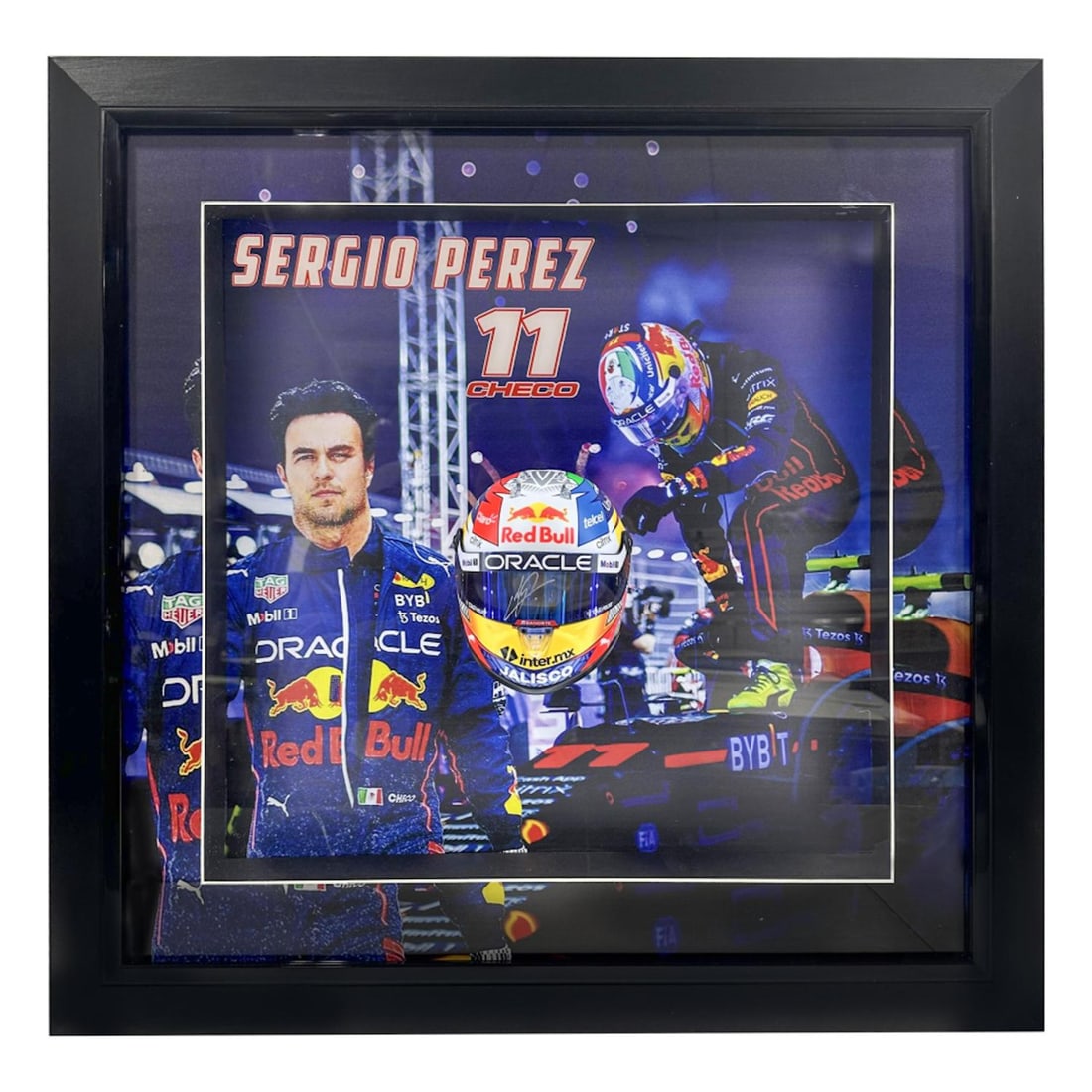 Sergio Perez Signed Red Bull Custom Framed 2022 1:2 Scale Mini Helmet (Beckett) (1 of 1)