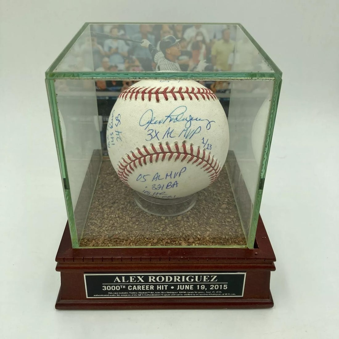 Alex Rodriguez Signed Heavily Inscribed STAT Baseball Steiner COA With Case: Official Major League Allan Selig baseball signed by Alex Rodriguez.Rodriguez has penned his flowing signature in blue ink across the baseball's sweet spot, adding several inscriptions. Rodriguez has