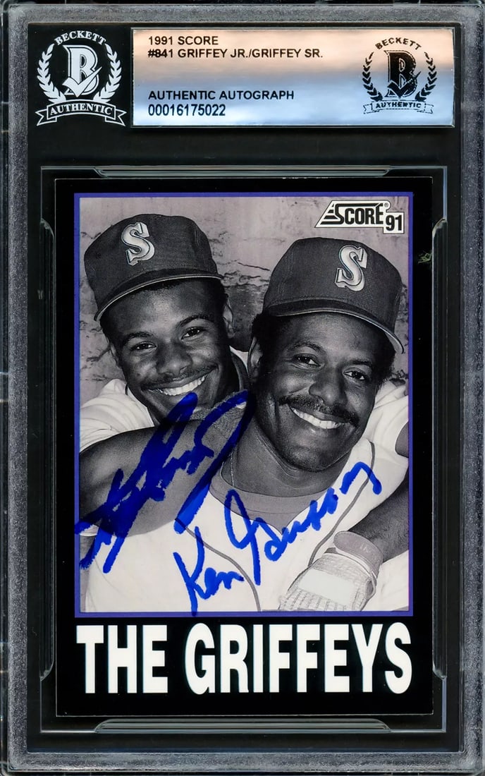 KEN GRIFFEY JR. & SR. AUTOGRAPHED 1991 SCORE CARD #841 MARINERS BECKETT 221168 (1 of 2)