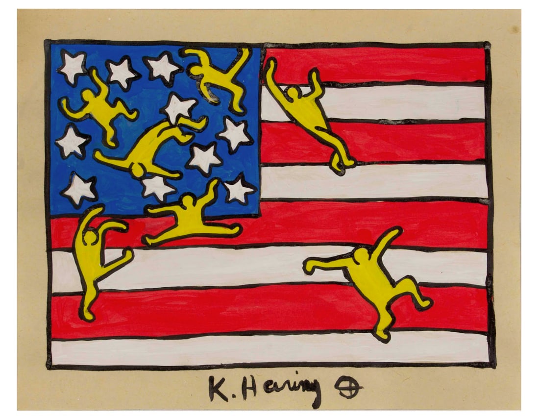 RARE Keith Haring Authentic Drawing on Vintage Paper SIGNED and Stamped by Haring Estate: RARE Keith Haring Authentic Drawing on Vintage Paper SIGNED and Stamped by Haring Estate