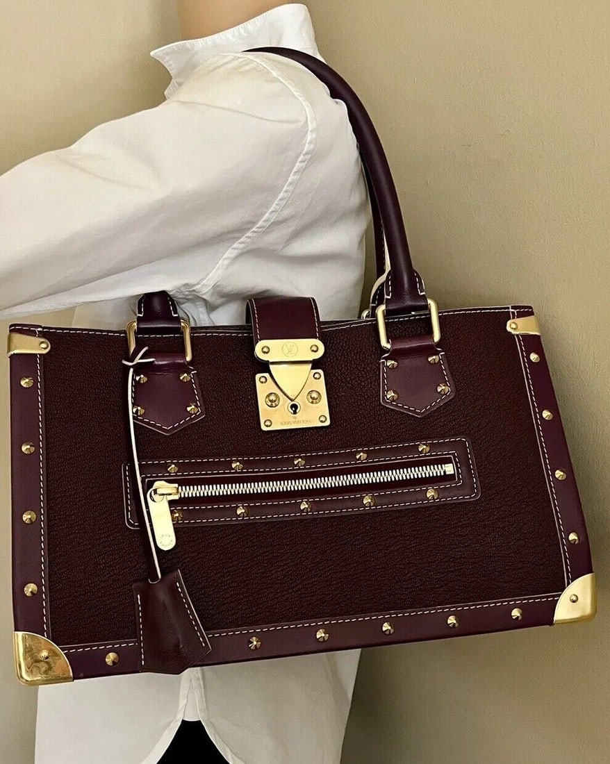 LOUIS VUITTON Suhali Goat Leather Le Fabuleux Studded Plum Bag M91814 Rare: LOUIS VUITTON Suhali Goat Leather Le Fabuleux Studded Plum Bag M91814 Rare