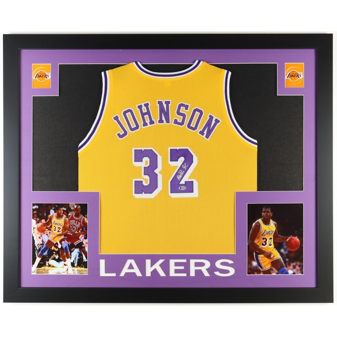 Magic Johnson Signed Custom Framed Jersey Display (Beckett) (1 of 1)