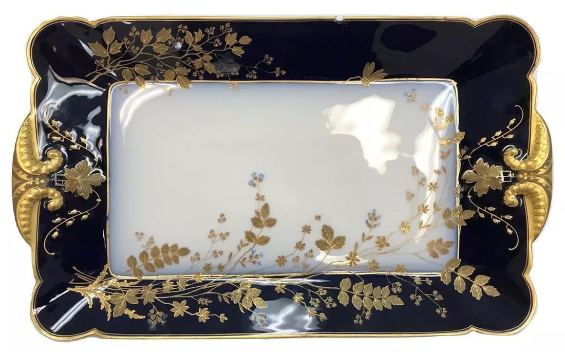 19thC Haviland Limoges CHF1211 Porcelain Cobalt Blue Gold 18" Serving Tray Dish: Condition: Used,Material: Porcelain,Brand: Limoges,Antique: Yes,Color: Multicolor,Type: Platter
